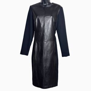 VTG Chetta B Peter Noviello Sherrie Bloom Leather Trim Sheath Dress Black Sz 4